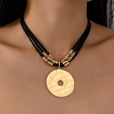 Alloy Disc with CCB Plastic Pendant Black Waxed Cord Multi-strand Necklaces FS-WG118E2-01-1