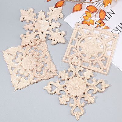 Natural Solid Wood Carved Onlay Applique Craft WOOD-WH0101-64-1