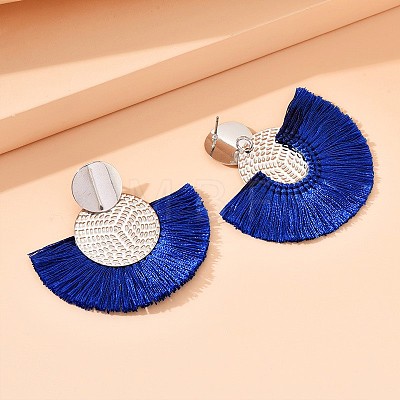 Flat Round with Fan Bohemian Style Iron Tassel Stud Earrings FS-WGA1D99-04-1
