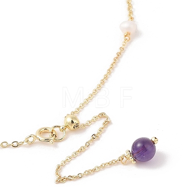 Natural Amethyst & Pearl Beaded Necklaces NJEW-L119-11G-1