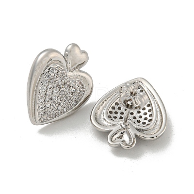 Heart Brass Pave Clear Cubic Zirconia Stud Earrings for Women EJEW-N054-39P-1