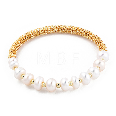 Natural Cultured Freshwater Pearl Beads Cuff Bangle BJEW-T021-02G-1