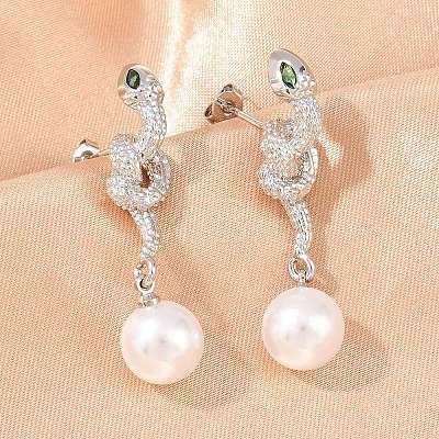 Snake Brass Micro Pave Cubic Zirconia Stud Earrings EJEW-K249-13P-1
