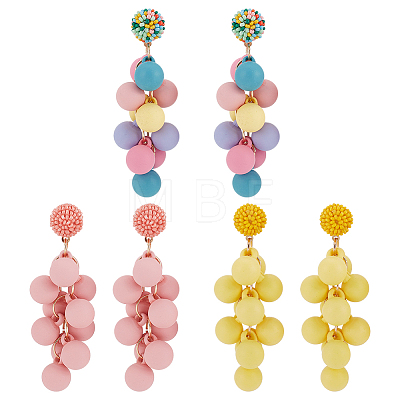 3 Pairs 3 Colors Candy Color Acrylic Cluster Dangle Stud Earrings EJEW-FI0001-18-1