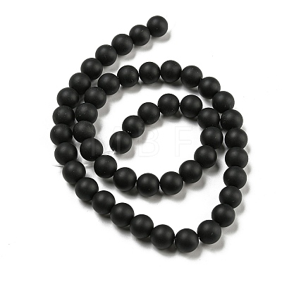 Frosted Natural Black Agate Round Beads Strands G-N0151-11-8mm-1