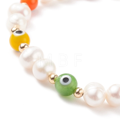 Natural Pearl & Lampwork Evil Eye Beaded Bracelet for Women BJEW-JB08461-02-1