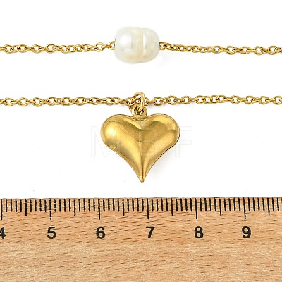 Natural Pearl Rice and 304 Stainless Steel Pendant Double Layer Necklaces for Women NJEW-JN06211-02-1