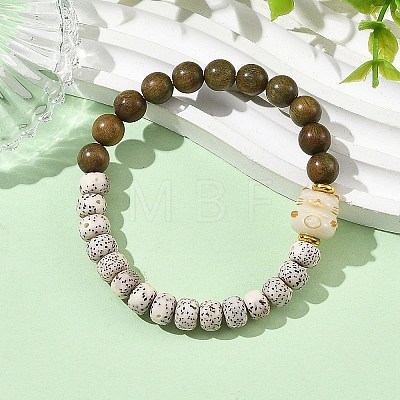 Natural Moon and Star Xingyue Bodhi & Wood & Brass Spacer Beads Beaded Stretch Bracelets for Women BJEW-TA00749-1