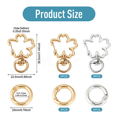 10Pcs 2 Colors Flower Alloy Swivel Snap Hook Clasps & 10Pcs 2 Colors Alloy Spring Gate Rings Findings Kits FIND-TADJ0001-21-1