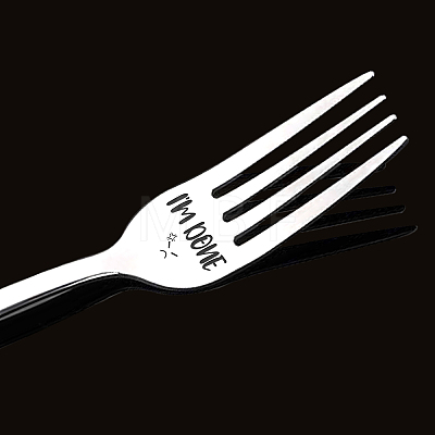 Word Pattern Stainless Steel Fork AJEW-WH0191-006-1