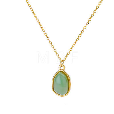 Natural Green Aventurine Irregular Oval Pendant 304 Stainless Steel Cable Chain Necklaces for Women FS-WGF500E-01-1