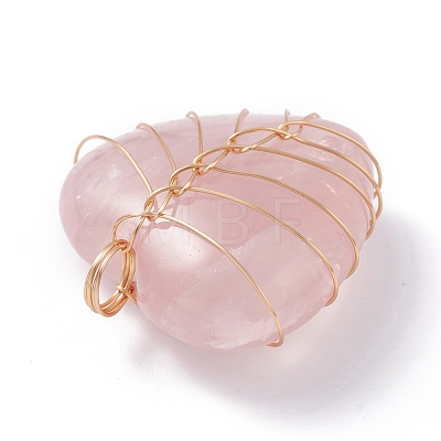 Natural Rose Quartz Pendants PALLOY-JF01104-01-1