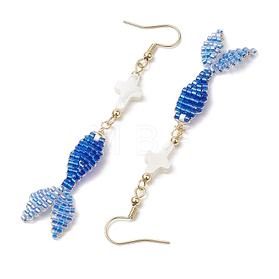 Glass & Shell Dangle Earrings EJEW-MZ00160-02-1