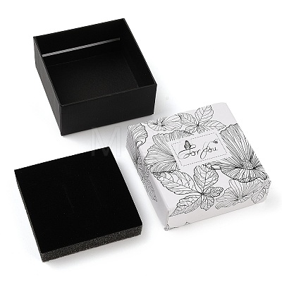 Flower Print Cardboard Paper Jewelry Storage Boxes CON-P022-01C-1