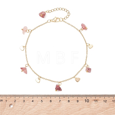 Mixed Gemstone Chip & 201 Stainless Steel Heart Tassel Anklets AJEW-AN00787-1