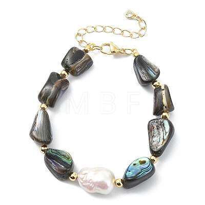 Natural Abalone Shell & Cultured Freshwater Pearl Beaded Bracelets BJEW-JB13605-1