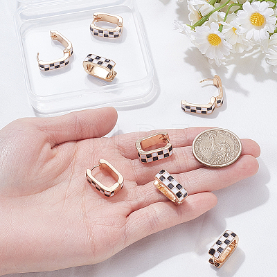 4 Pairs Rectangle with Tartan Pattern Alloy Enamel Hoop Earrings EJEW-SC0002-26D-1