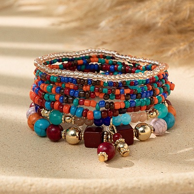 Bohemian Glass Beaded Stretch Bracelet Sets OY6714-4-1