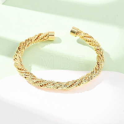 Brass Twisted Rope Open Cuff Bangles KK-CBA3297-11G-1