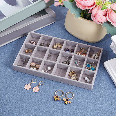 1Pc 18 Grids Wood Covered with Velveteen Jewelry Display Trays AJEW-CN0007-03-1