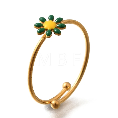 Daisy 304 Stainless Steel Enamel Open Cuff Rings for Women RJEW-M061-01G-04-1