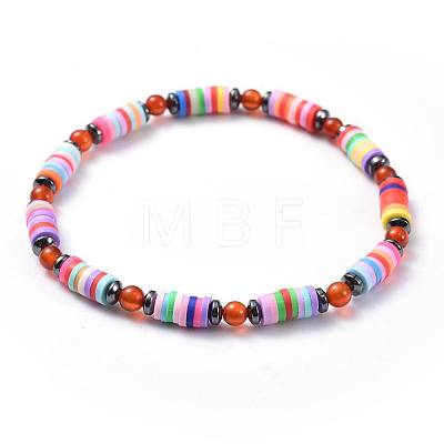 Polymer Clay Heishi Beads Beads Stretch Bracelets BJEW-JB04452-M-1