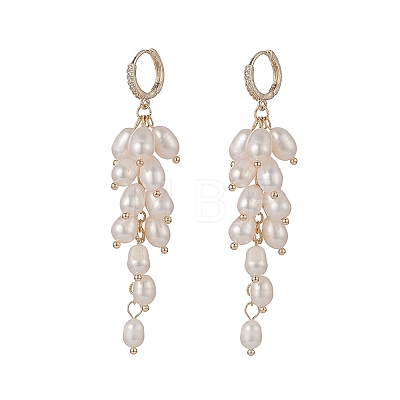 Natural Pearl Cluster Dangle Hoop Earrings EJEW-TA00202-1