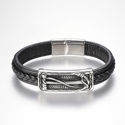 Men's Braided Leather Cord Bracelets BJEW-H559-06-1