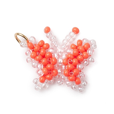 Glass Seed Beaded Butterfly Pendants PALLOY-MZ00473-02-1