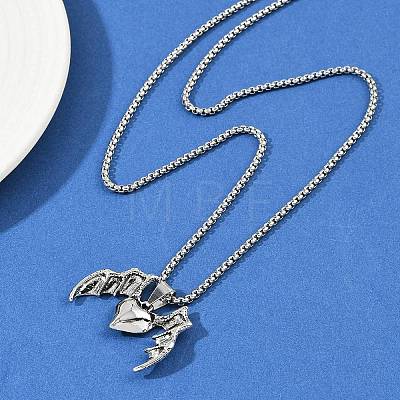 Halloween Alloy Heart with Bat Wings Pendant 201 Stainless Steel Box Chain Necklaces for Women Men NJEW-A056-01P-1