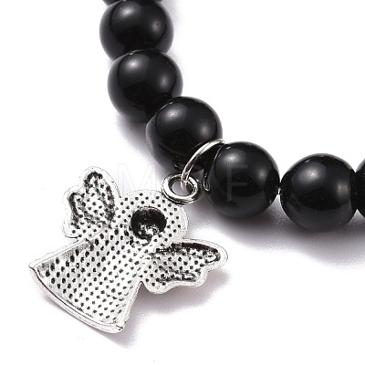 Natural Obsidian & Mixed Stone Round Beads Stretch Bracelet BJEW-JB07060-1