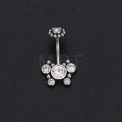 Stainless Steel Clear Cubic Zirconia Curved Barbell Belly Rings WG29D10-06-1