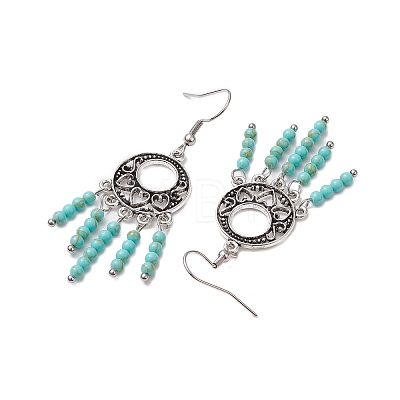 Synthetic Turquoise Beaded Chandelier Earrings EJEW-JE06191-1