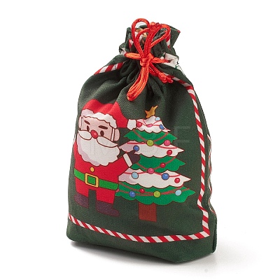 Christmas Theme Rectangle Cloth Bags with Jute Cord ABAG-P008-01C-1