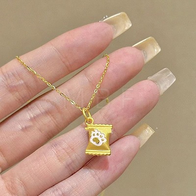 Alloy Enamel Cat Paw Print Candy Pendant Necklaces for Women WG8C641-01-1