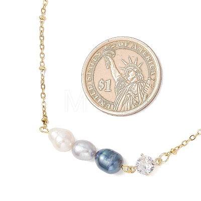 Dyed Natural Cultured Freshwater Pearl Potato & Glass Beaded Pendant 304 Stainless Steel Satellite Chain Necklaces for Women NJEW-JN05937-01-1