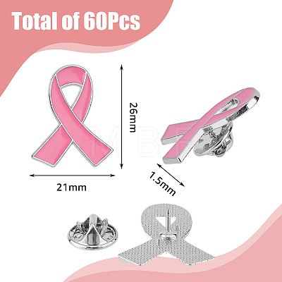 SUPERFINDINGS 60Pcs Breast Cancer Awareness Ribbon Enamel Pins JEWB-FH0001-40-1