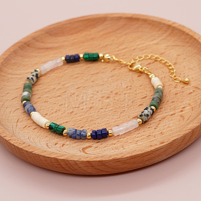 Natural & Synthetic Mixed Stone Heishi Beaded Bracelets with 304 Stainless Steel End Chains for Women YZ9262-1