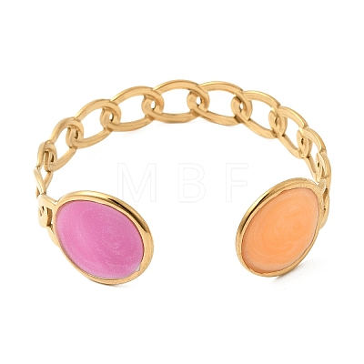 304 Stainless Steel Hot Pink and Orange Enamel Wide Chain Cuff Bangles for Women BJEW-A159-01B-G-1