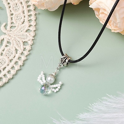 Glass Seed Beads & Glass Pearl Angel Pendant Necklaces NJEW-MZ00056-01-1