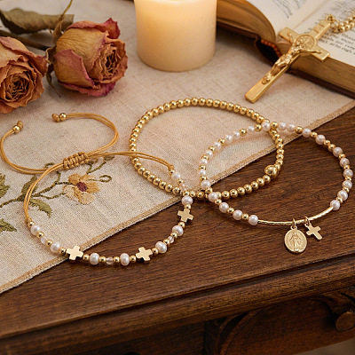 4Pcs Adjustable Plastic Imitation Pearl Beaded Braided Bracelet Sets CF9382-3-1