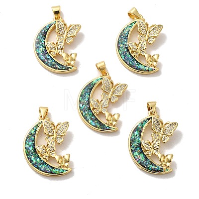 Rack Plating Brass Micro Pave Cubic Zirconia with Synthetic Opal Pendants KK-D088-19G-1