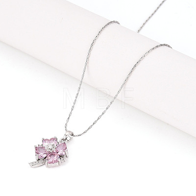 Brass Cubic Zirconia Clover Pendant 304 Stainless Steel
Chain Necklaces NJEW-T018-03P-1