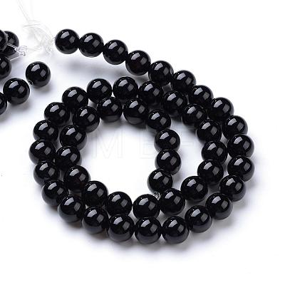 Natural Black Onyx Round Bead Strands G-T055-8mm-10-1