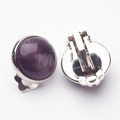 Natural Amethyst Brass Clip-on Earrings EJEW-A051-B006-1