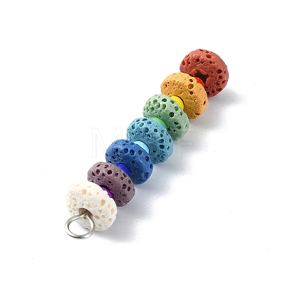 Chakra Natural Lava Rock Dyed Flat Round Connector Charms PALLOY-JF02532-01-1