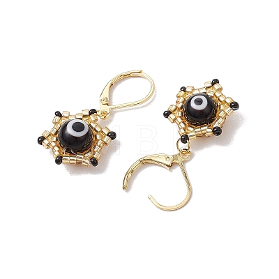 Star & Evil Eye Handmade Glass Seed Beads Leverback Earrings EJEW-MZ00389-01-1