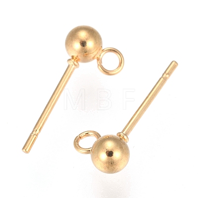 202 Stainless Steel Ball Stud Earring Findings STAS-F141-06G-2mm-1