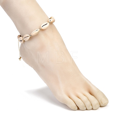 Natural Cowrie Shell Braided Bead Anklets for Girl Women AJEW-AN00453-02-1