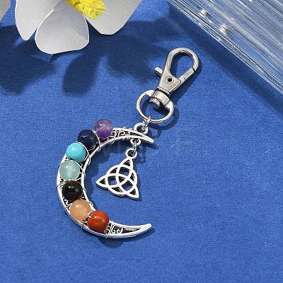 Wire Wrapped Chakra Synthetic & Natural Mixed Stone & Alloy Moon Pendant Decorations HJEW-JM01576-02-1